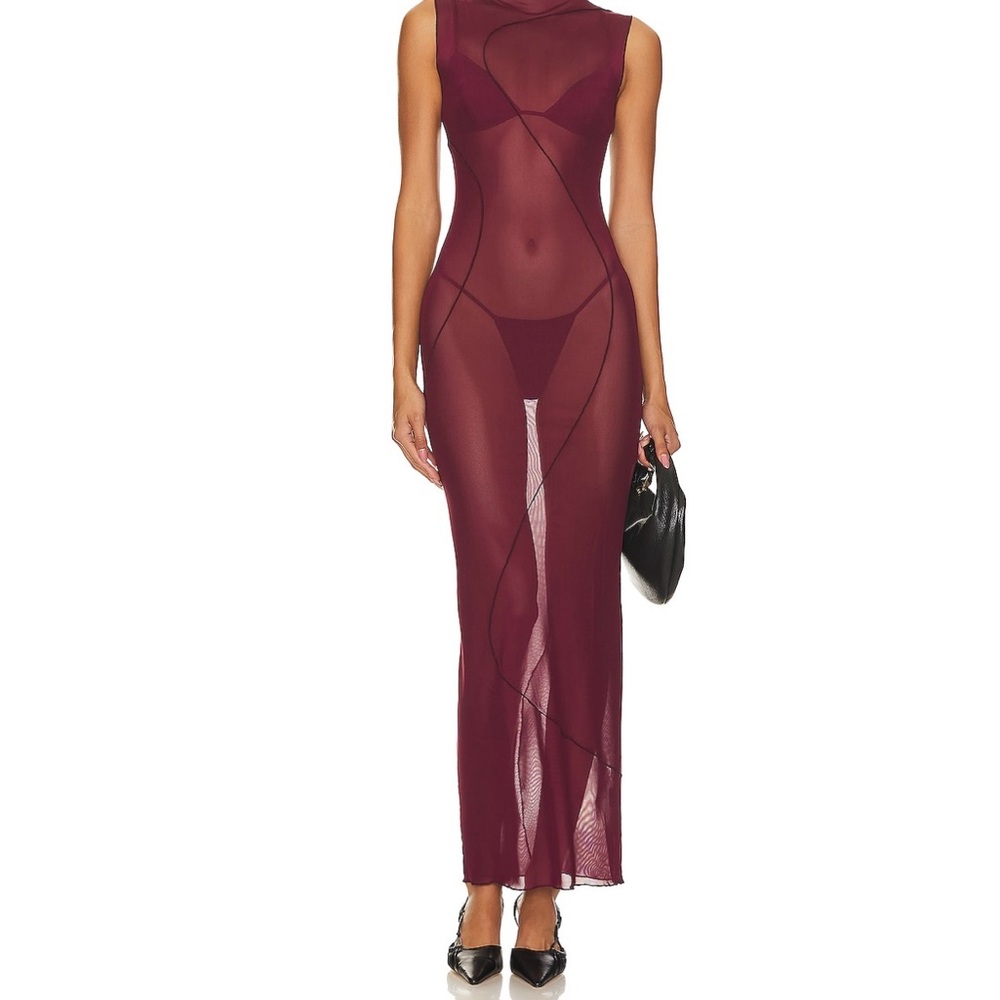 Camila Coelho Burgundy Sheer Maxi Dress